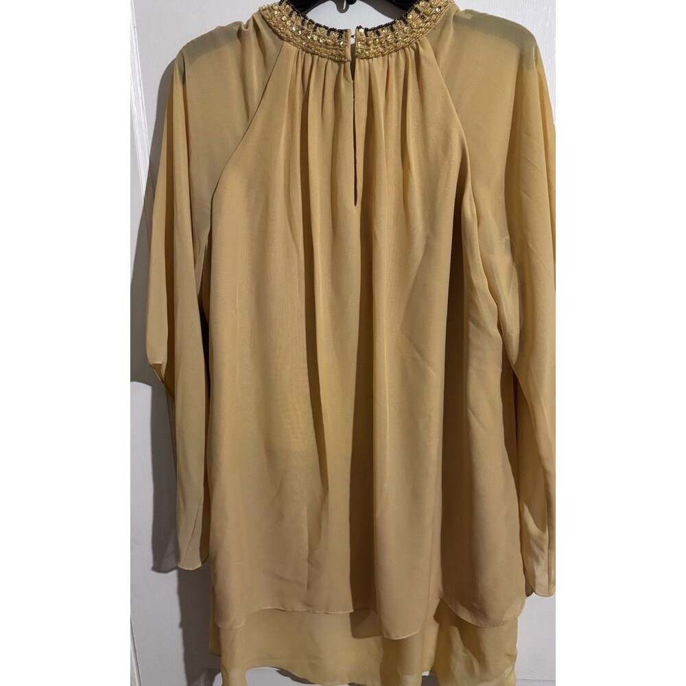 JJ's House Beaded Neckline Layered Gold Chiffon Formal Dress Blouse Fairy Boho - Picture 5 of 5